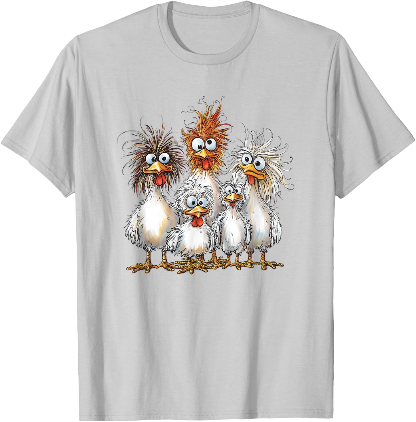 Eagerlys Colorful Funny Chicken Art Crazy Chicken Family T-Shirt - T-Shirt | Ash