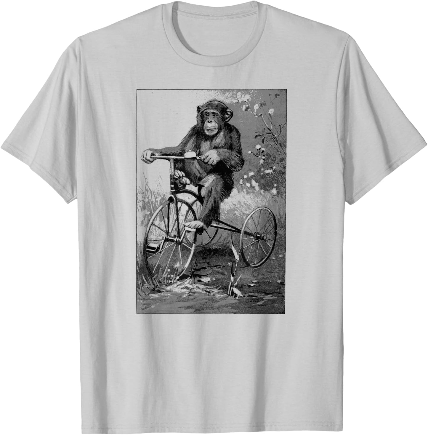 Monkey Riding Tricycle Art-Vintage Chimp Funny Monkey T-Shirt - T-Shirt | Ash