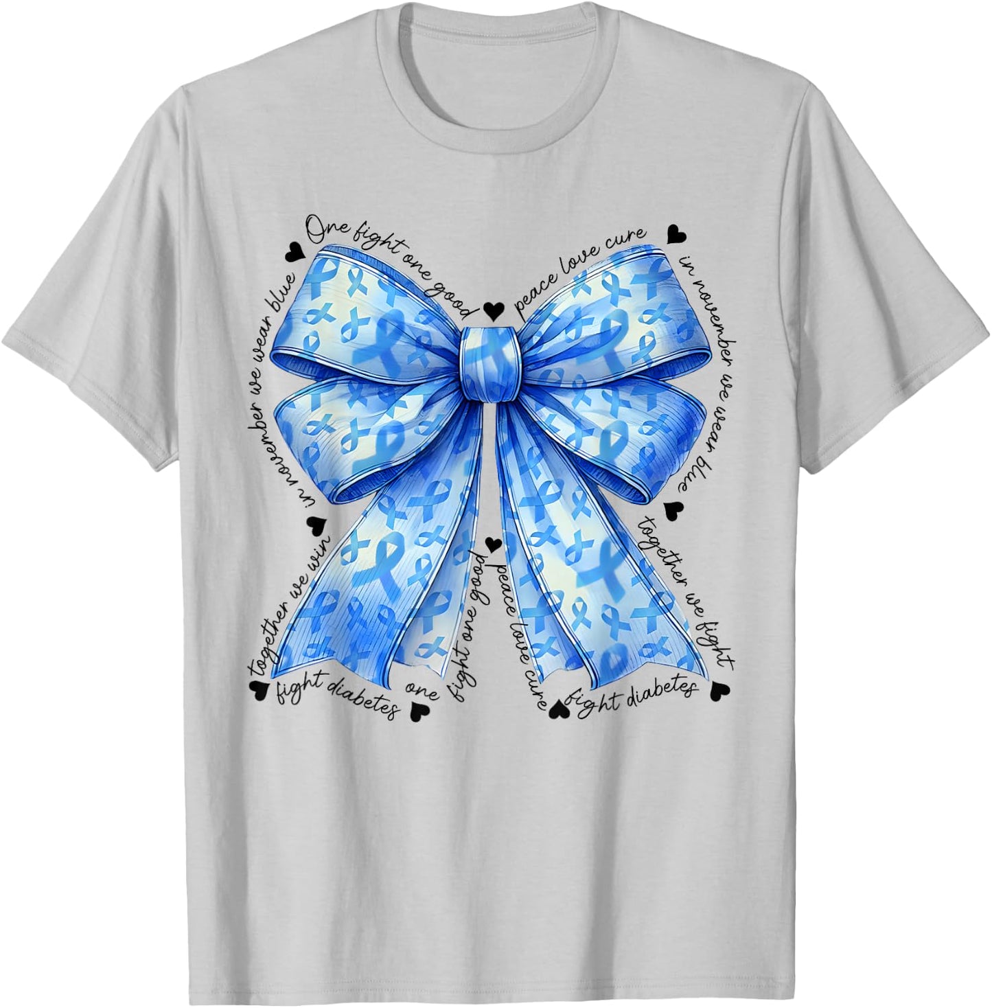 Coquette Bow In November We Wear Blue For Diabetes Awareness T-Shirt - T-Shirt | Ash