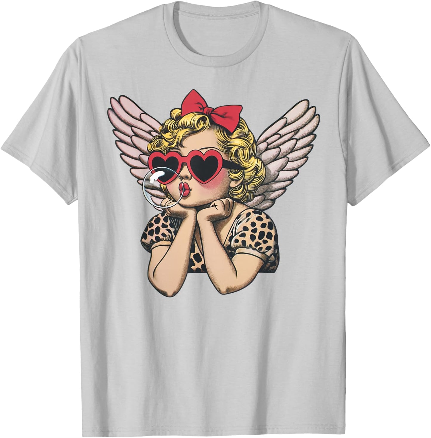Cupid Blowing Bubble Heart Sunglasses Leopard Valentines Day T-Shirt - T-Shirt | Ash