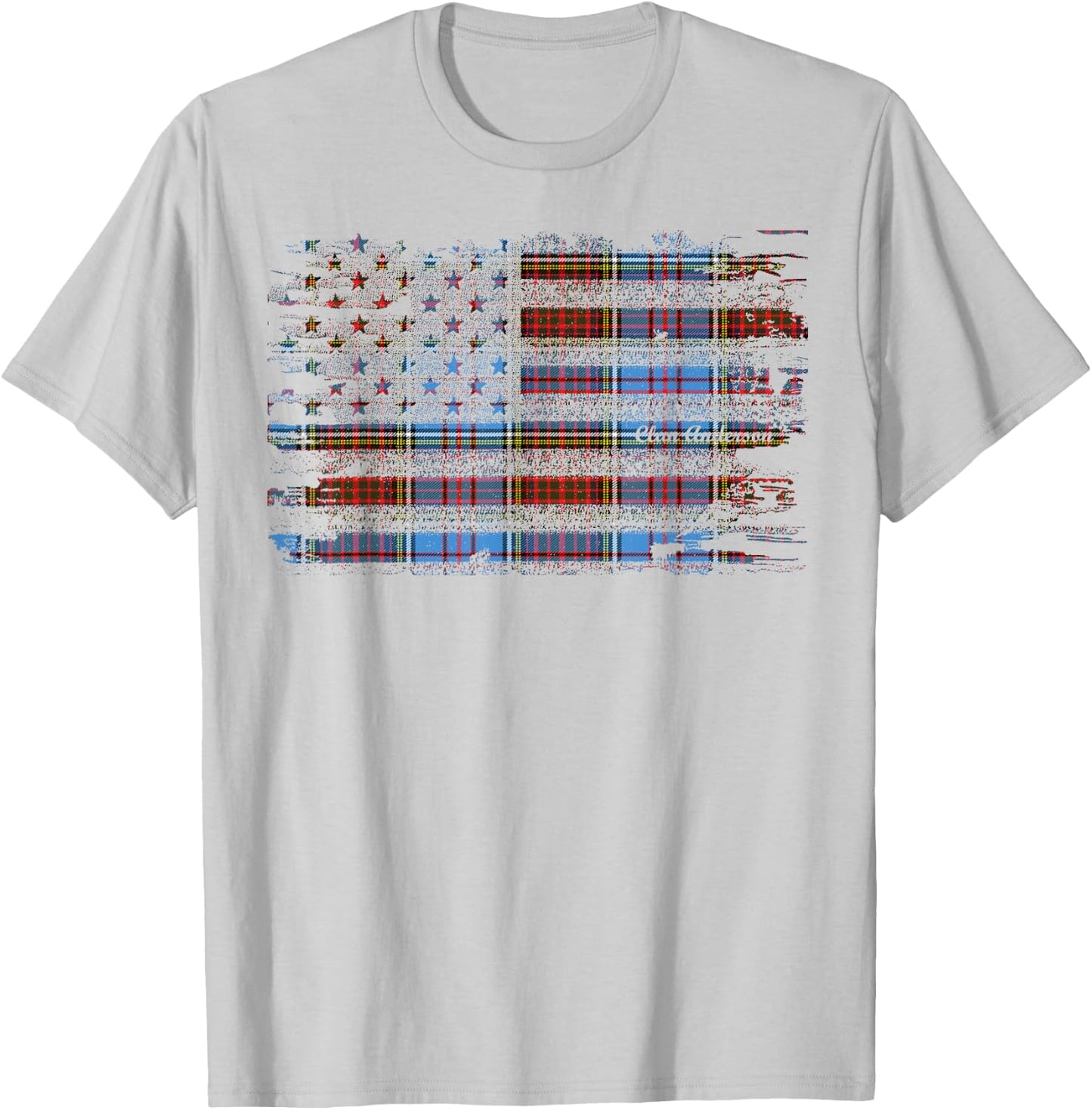 Clan Anderson American Flag Scottish Tartan T-Shirt - T-Shirt | Ash