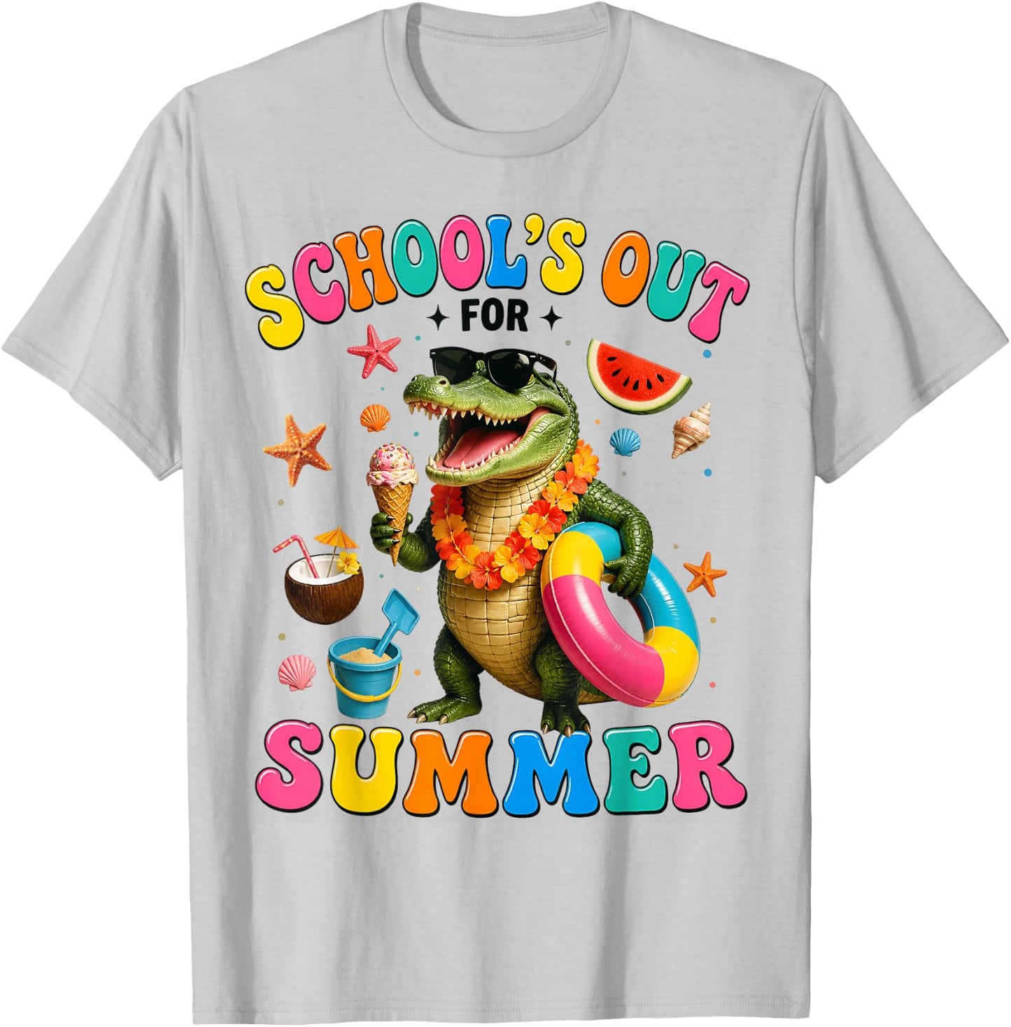 School’s Out for Summer Alligator Last Day of School Kids T-Shirt - T-Shirt | Ash