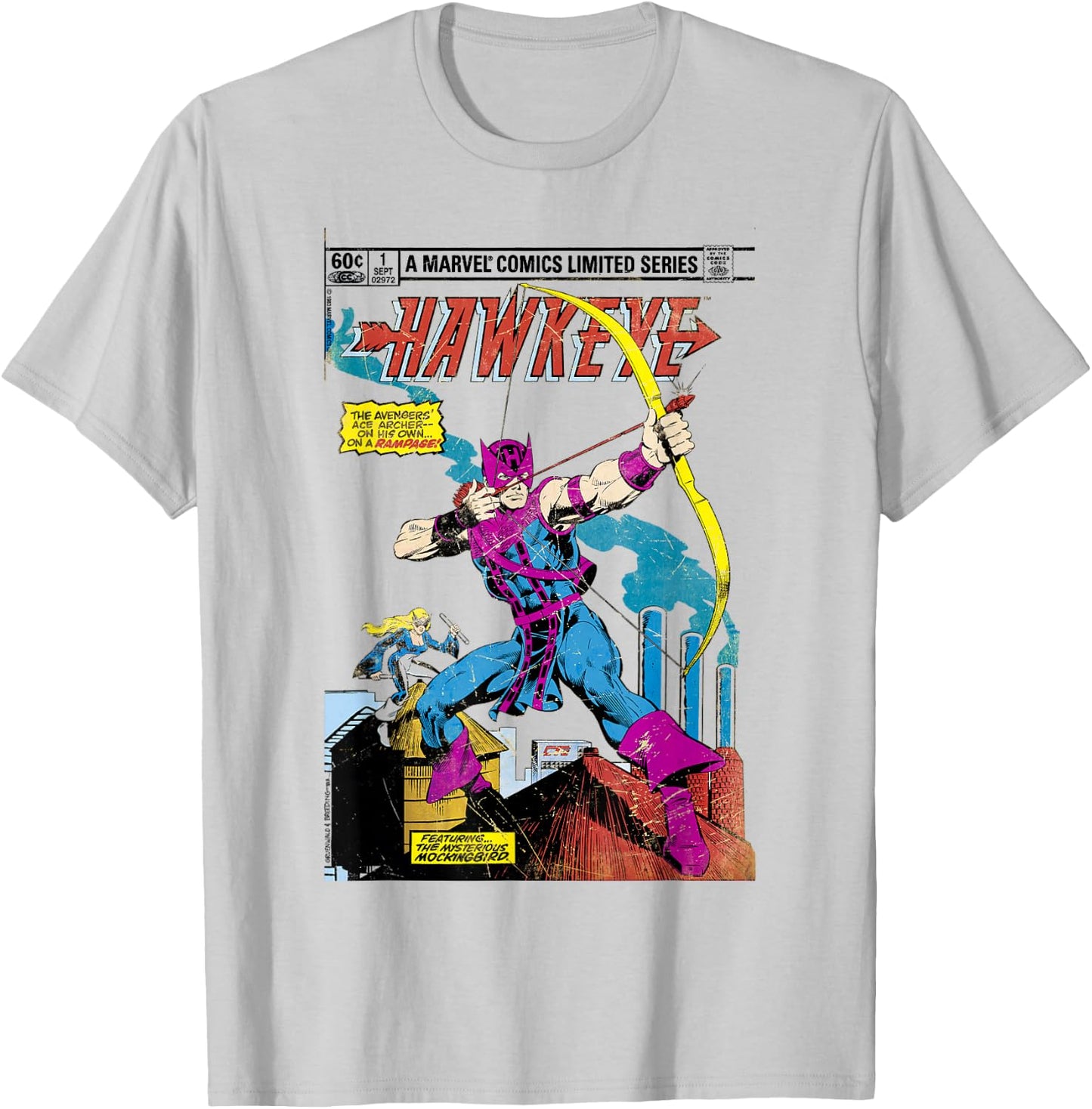 Marvel Hawkeye Classic Retro Comic Book Art Graphic T-Shirt - T-Shirt | Ash