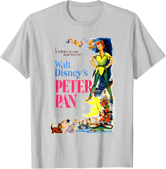 Disney Peter Pan Vintage Cartoon Poster Graphic T-Shirt - T-Shirt | Ash