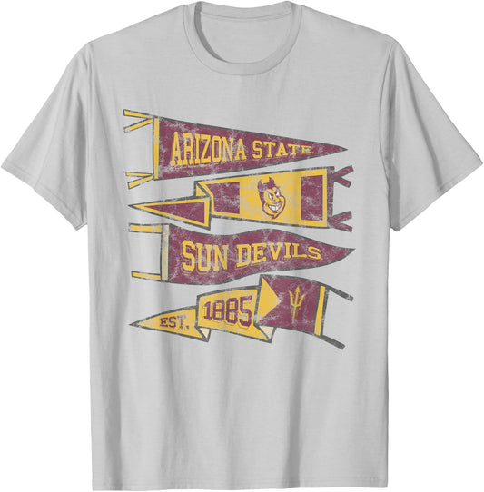 Arizona State University Sun Devils Distressed Pennants T-Shirt - T-Shirt | Ash