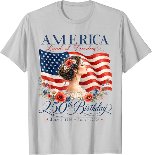 250th Anniversary USA Women 4th of July America 250 Years T-Shirt - T-Shirt | Ash