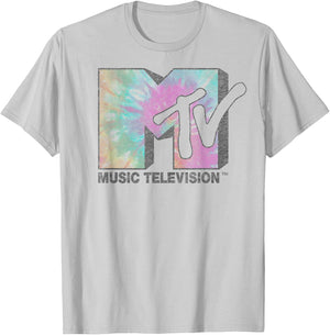 MTV Music Television Faded Tie Dye Logo Fill T-Shirt - T-Shirt | Ash
