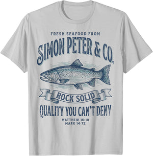Simon Peter Seafood Funny Christian Fishing T-Shirt - T-Shirt | Ash