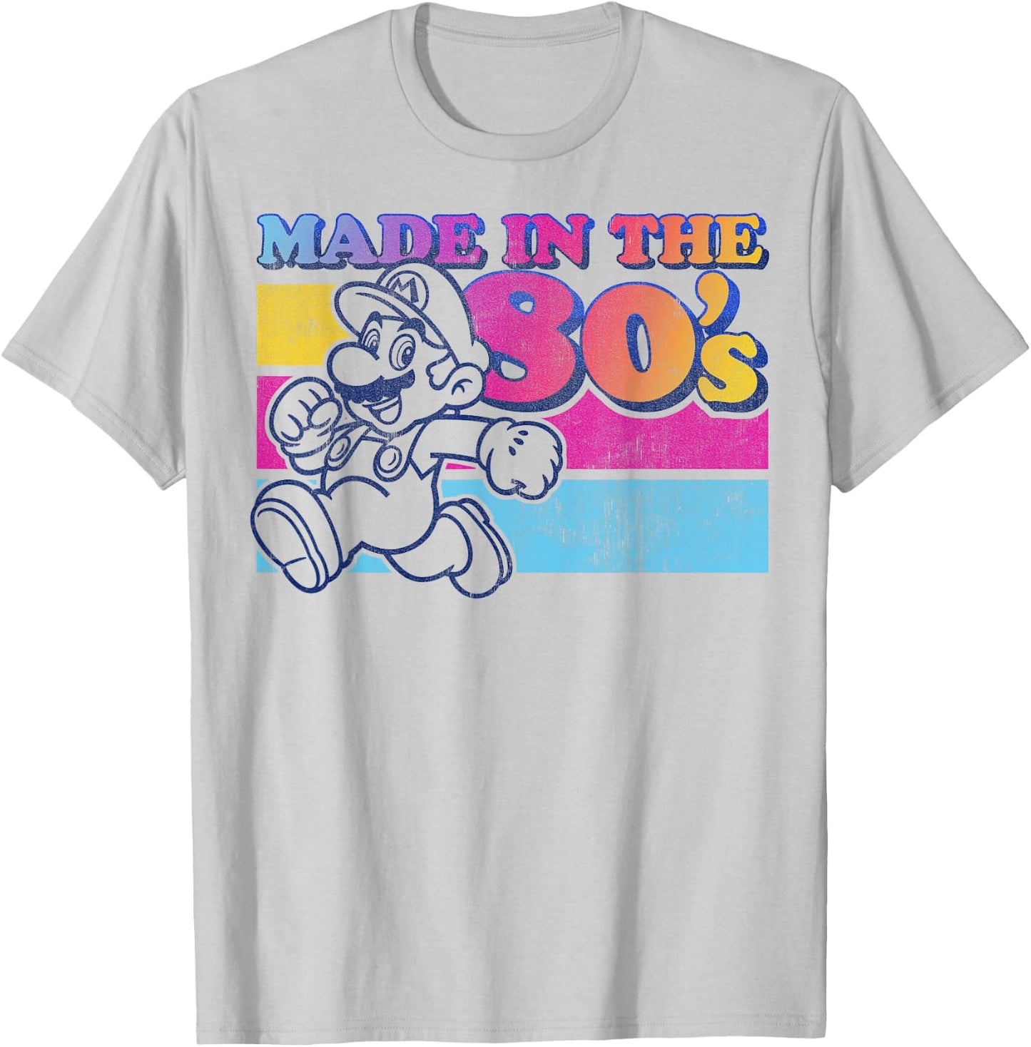Super Mario Made in The 80's Retro Gradient Color Fade T-Shirt - T-Shirt | Ash