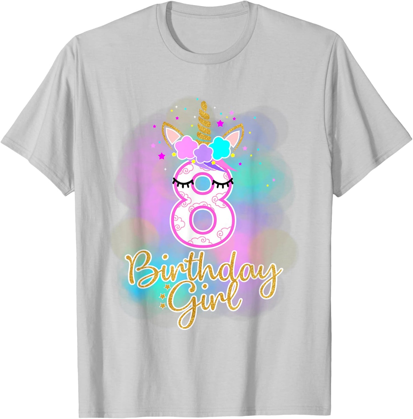 8th Unicorn Birthday Girl eight years old party gift T-Shirt - T-Shirt | Ash