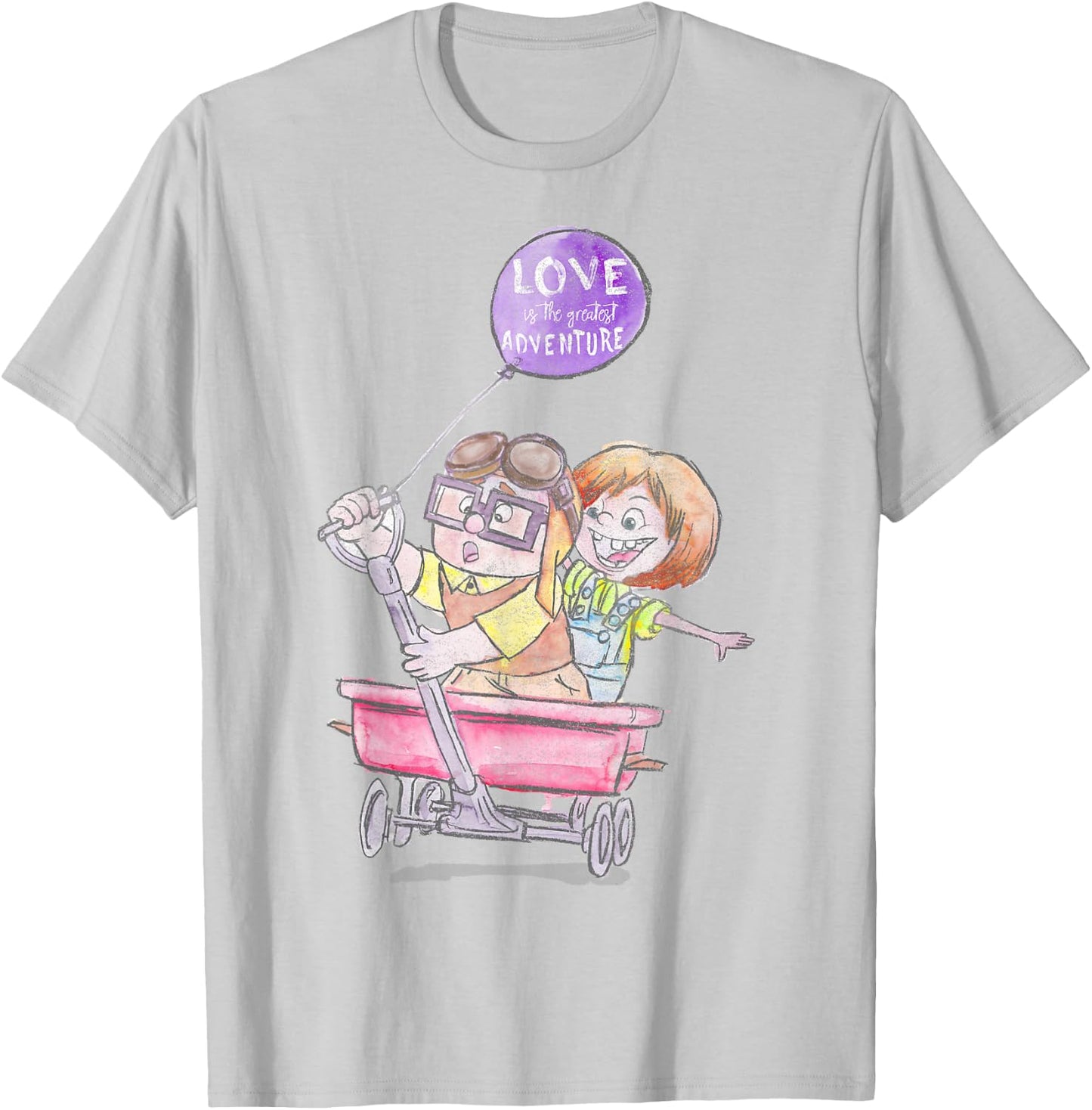 Disney Pixar Up Ellie & Carl Wagon Drawing T-Shirt - T-Shirt | Ash