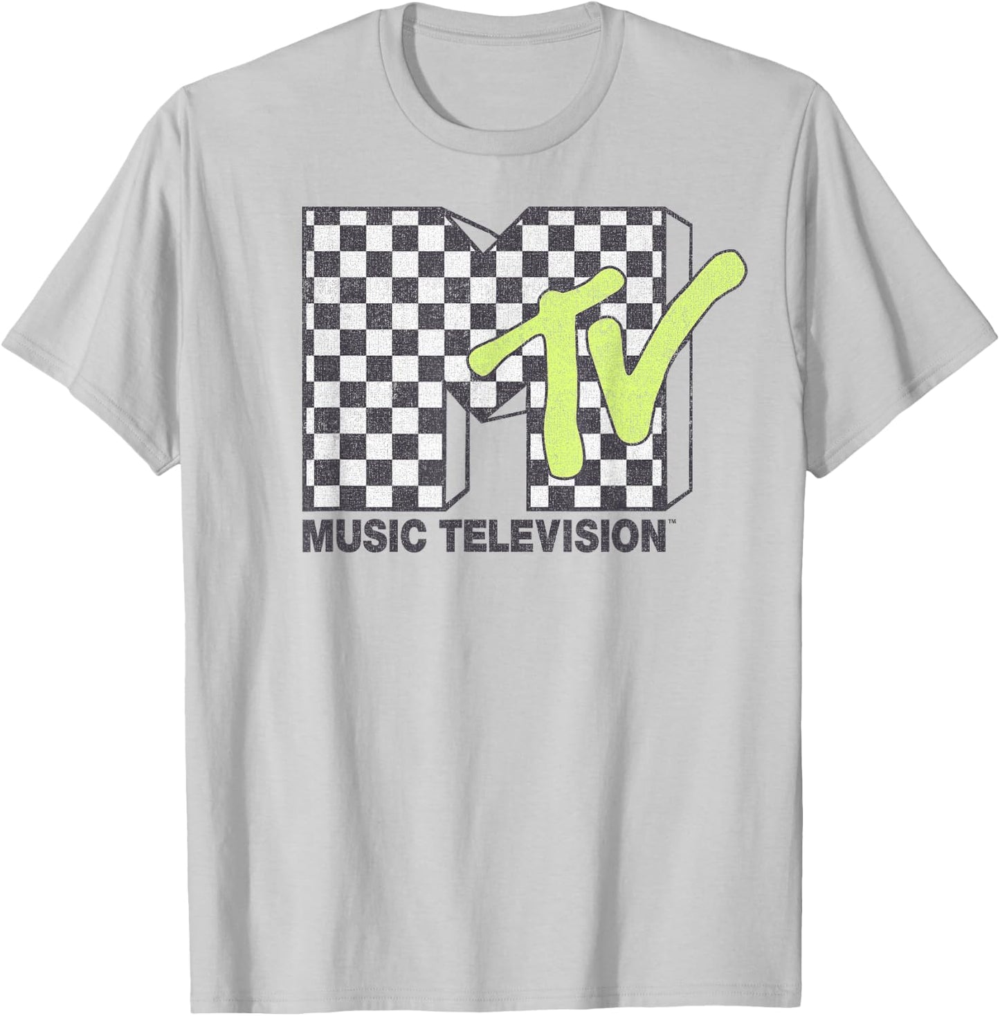 MTV Music Television Checkerboard Logo Fill Small T-Shirt - T-Shirt | Ash