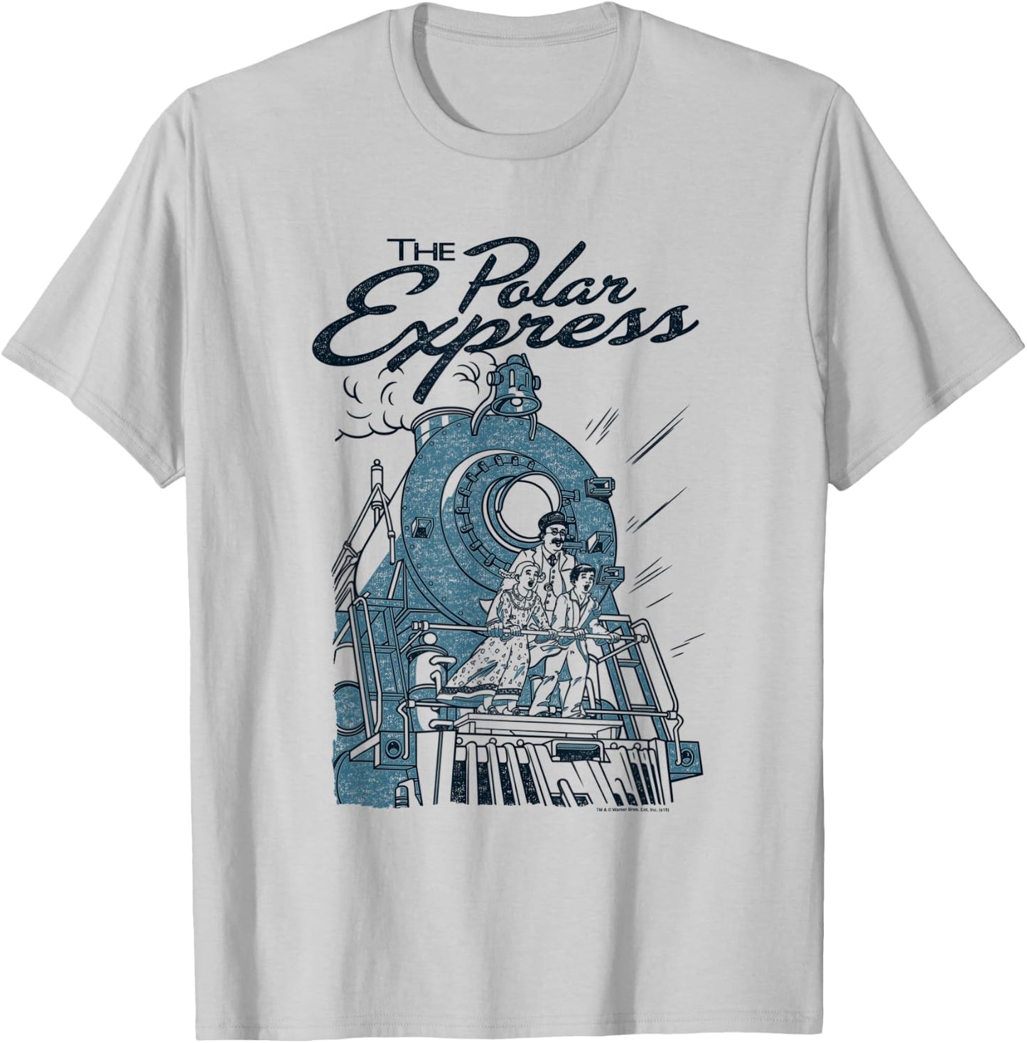 Warner Bros. Polar Express Rail Riders -Adults, Kids Silver Cartoon , Small, , Short Sleeve T-Shirt - T-Shirt | Ash