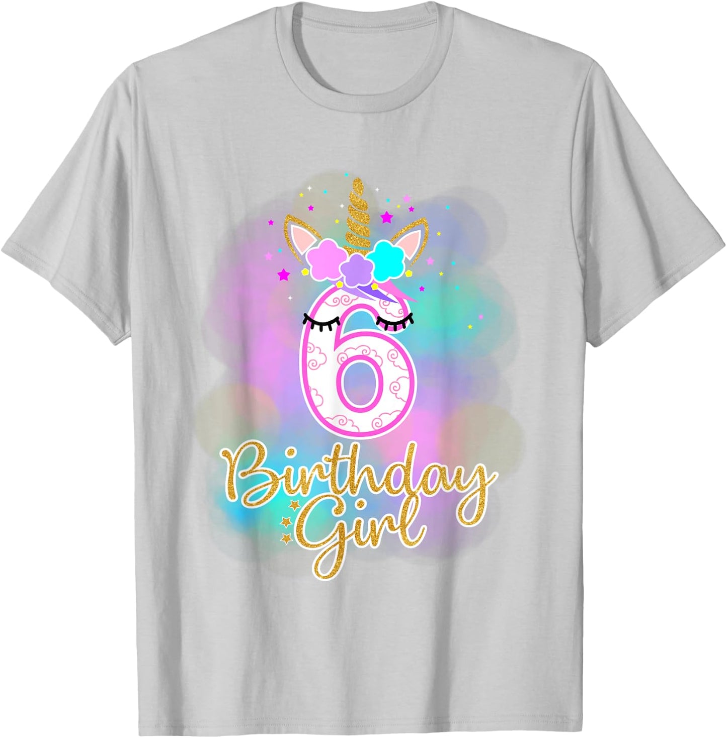 6th Unicorn Birthday girl six years old party gift T-Shirt - T-Shirt | Ash