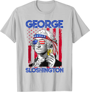 George Sloshington America Flag Beer George Washington Shirt T-Shirt - T-Shirt | Ash
