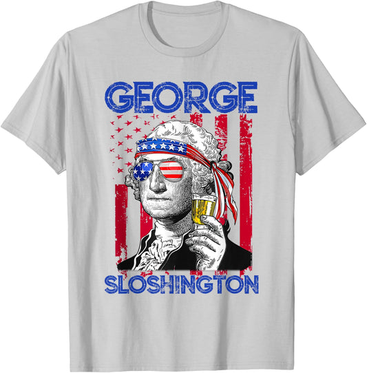 George Sloshington America Flag Beer George Washington Shirt T-Shirt - T-Shirt | Ash