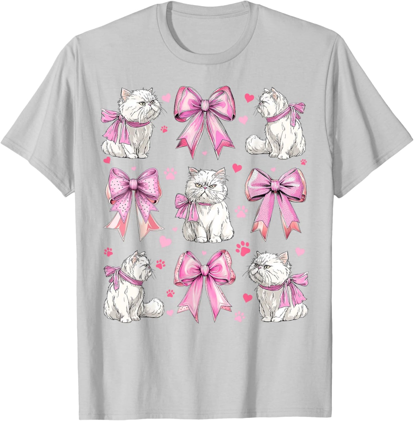 Persian Cat White Cat Pet Girl Coquette Bow Pink Mom T-Shirt - T-Shirt | Ash