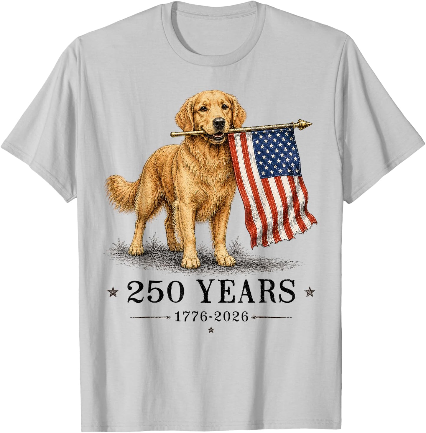 Vintage Golden Retriever Patriotic Dog 250 Years 1776 2026 T-Shirt - T-Shirt | Ash