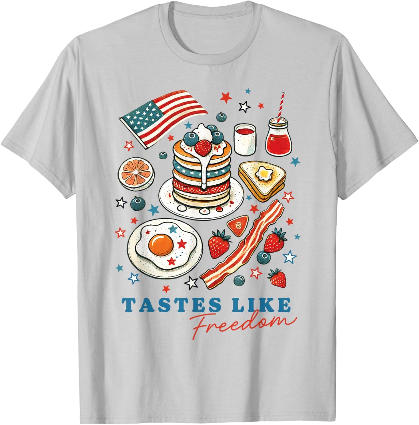 Tastes Like Freedom American Breakfast USA US Flag T-Shirt - T-Shirt | Ash
