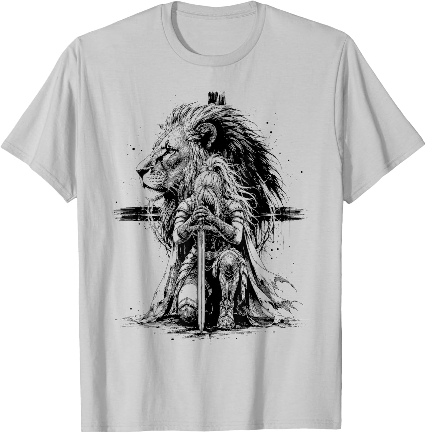 Christian Woman Warrior Lion Prayer Faith Strength Theme T-Shirt - T-Shirt | Ash