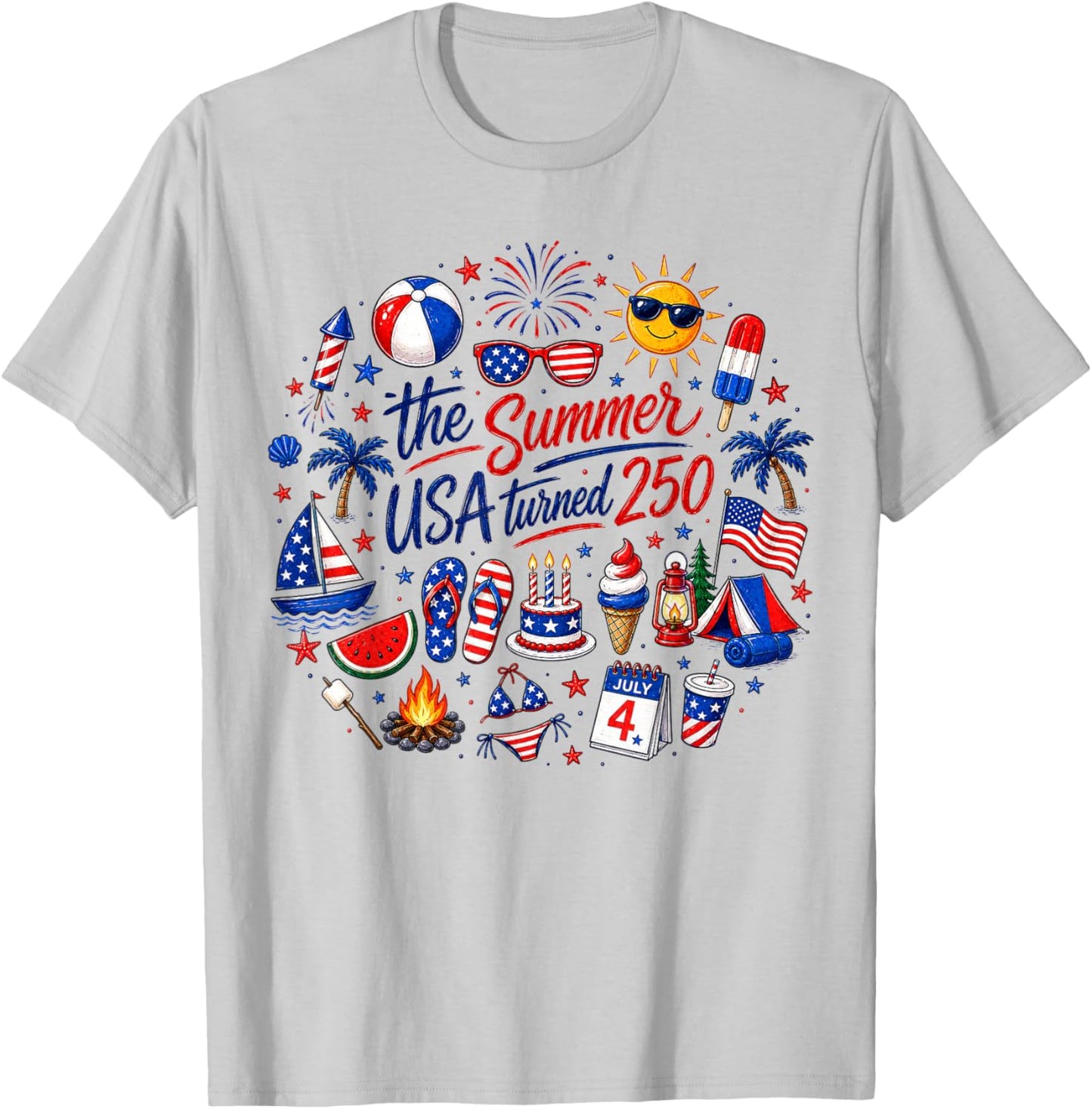 Funny The Summer USA Turns 250 1776-2026 4th of July T-Shirt - T-Shirt | Ash