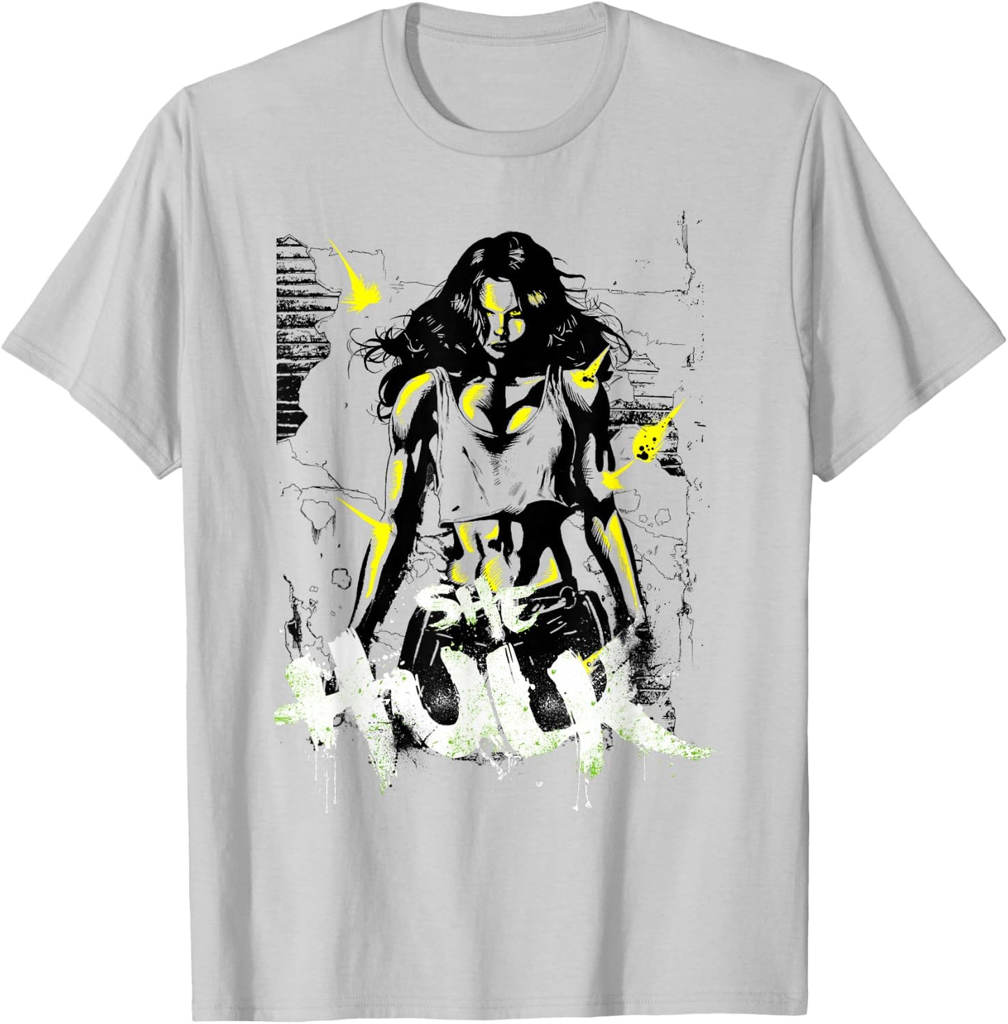 Marvel She-Hulk The Savage Green Neon Brick Splat T-Shirt - T-Shirt | Ash