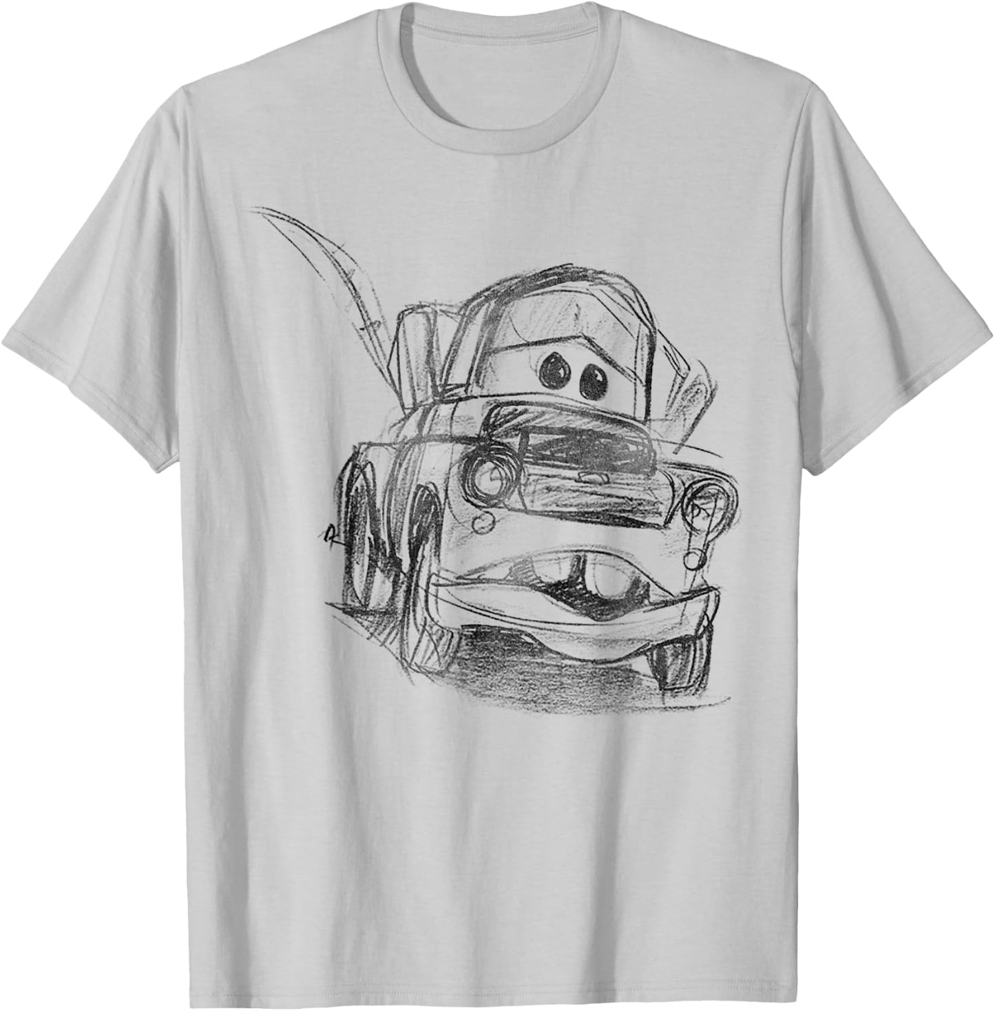 Disney Pixar Cars Mater Illustrated Line Art Sketch Portrait T-Shirt - T-Shirt | Ash