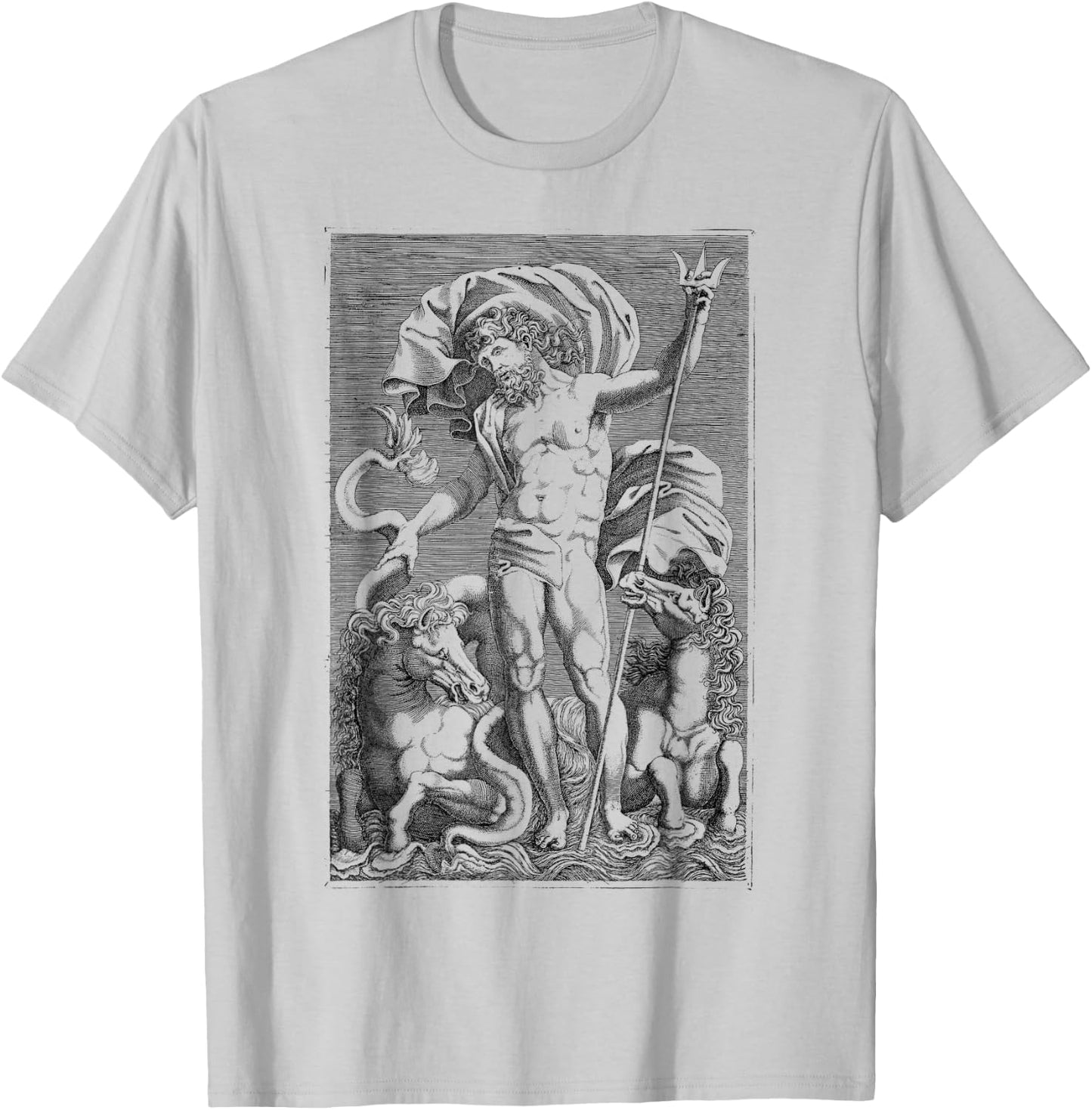 Poseidon Trident Greek God Mythology Sea Horses T-Shirt - T-Shirt | Ash