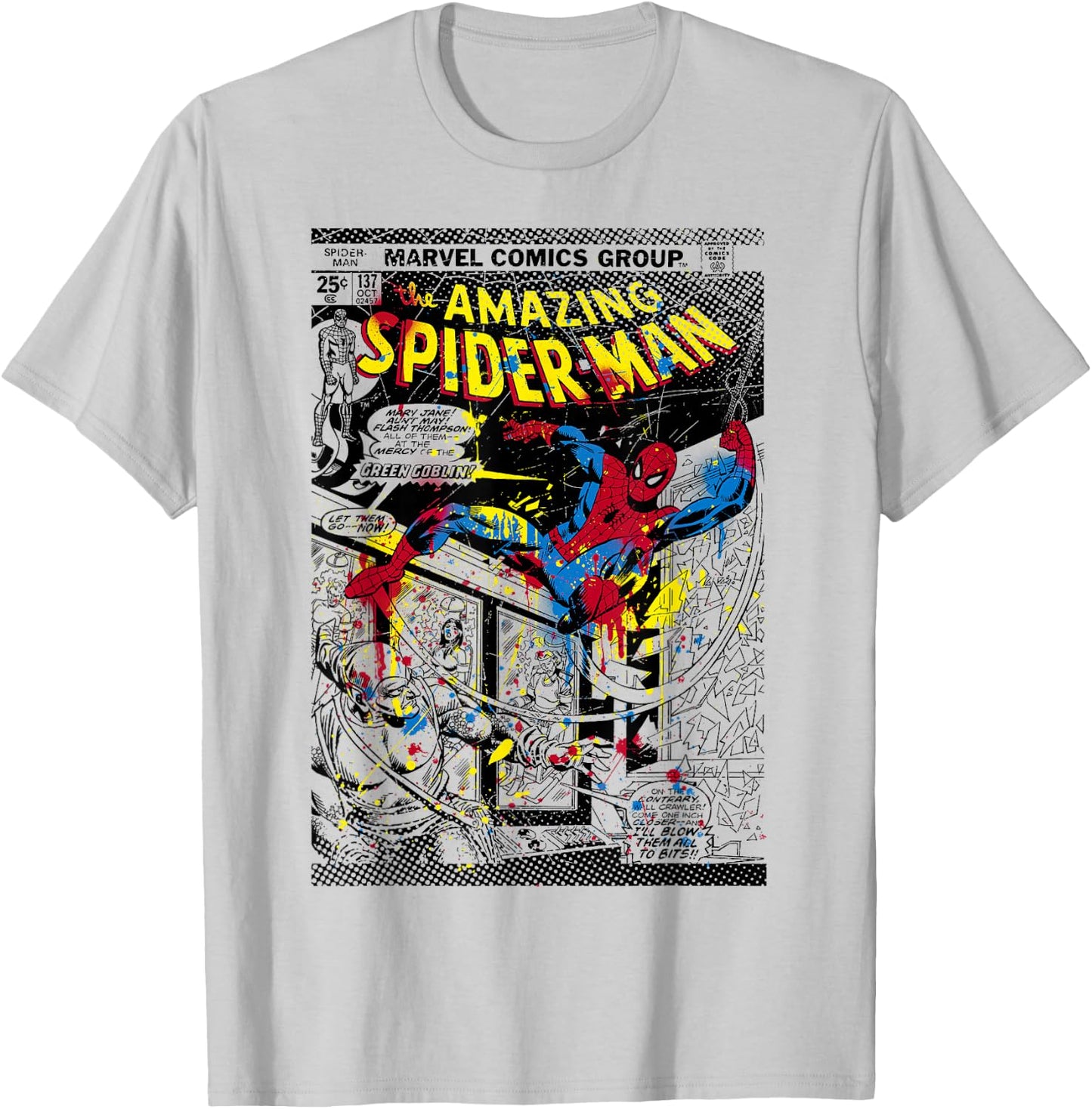 Marvel Spider-Man Classic Retro Paint Splat Comic T-Shirt - T-Shirt | Ash