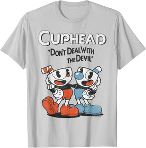 Cuphead & Mugman Don't Deal with The Devil Small T-Shirt - T-Shirt | Ash