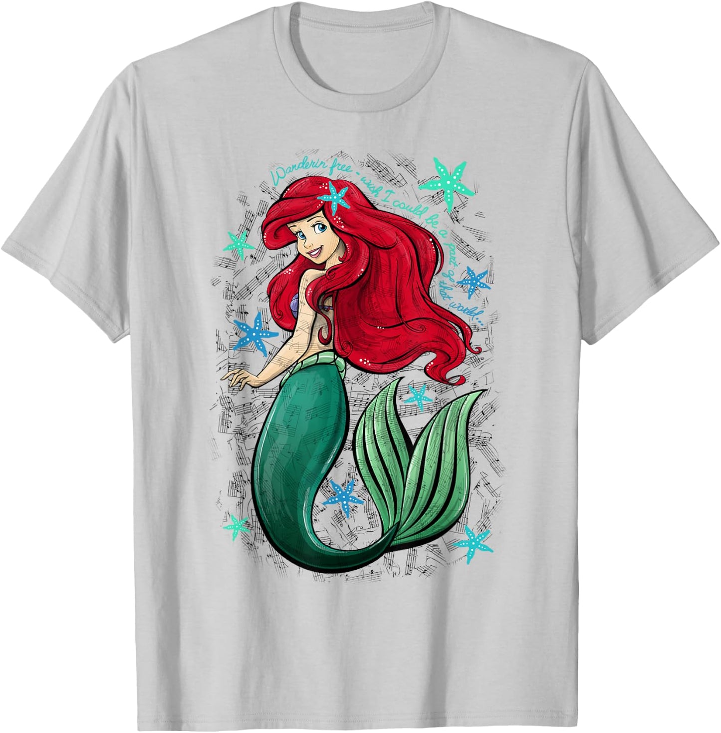 Disney The Little Mermaid Ariel's Song Music Notes Small T-Shirt - T-Shirt | Ash