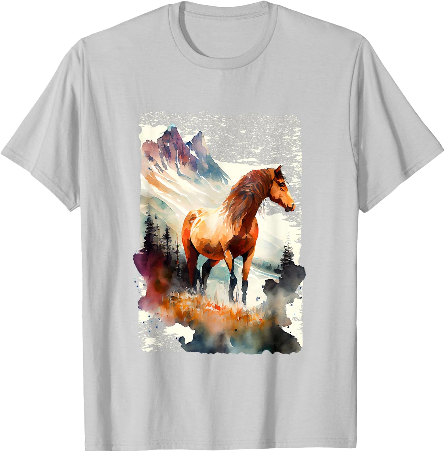 Majestic Horse In Mountain Landscape T-Shirt - T-Shirt | Ash