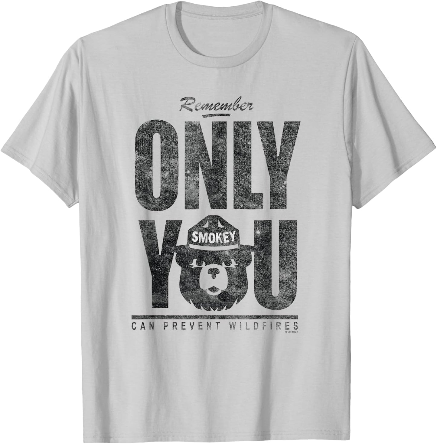 Smokey Bear Distressed Oversized Only You T-Shirt - T-Shirt | Ash
