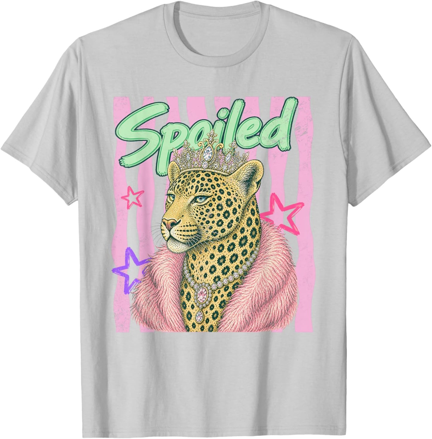 Spoiled Leopard Queen Crown Feline Design T-Shirt - T-Shirt | Ash