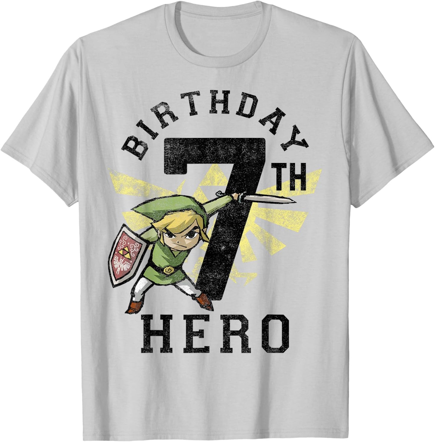 Legend of Zelda Link 7th Birthday Hero Triforce Logo Small T-Shirt - T-Shirt | Ash
