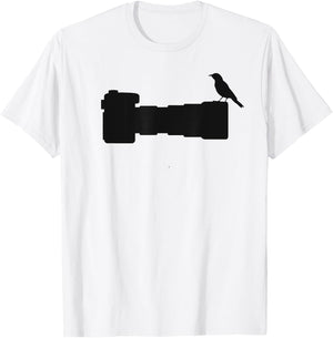 Bree's Bird Watching T Shirts Bird on Long Lens Camera Bird Photographer Photography T-Shirt - T-Shirt | White