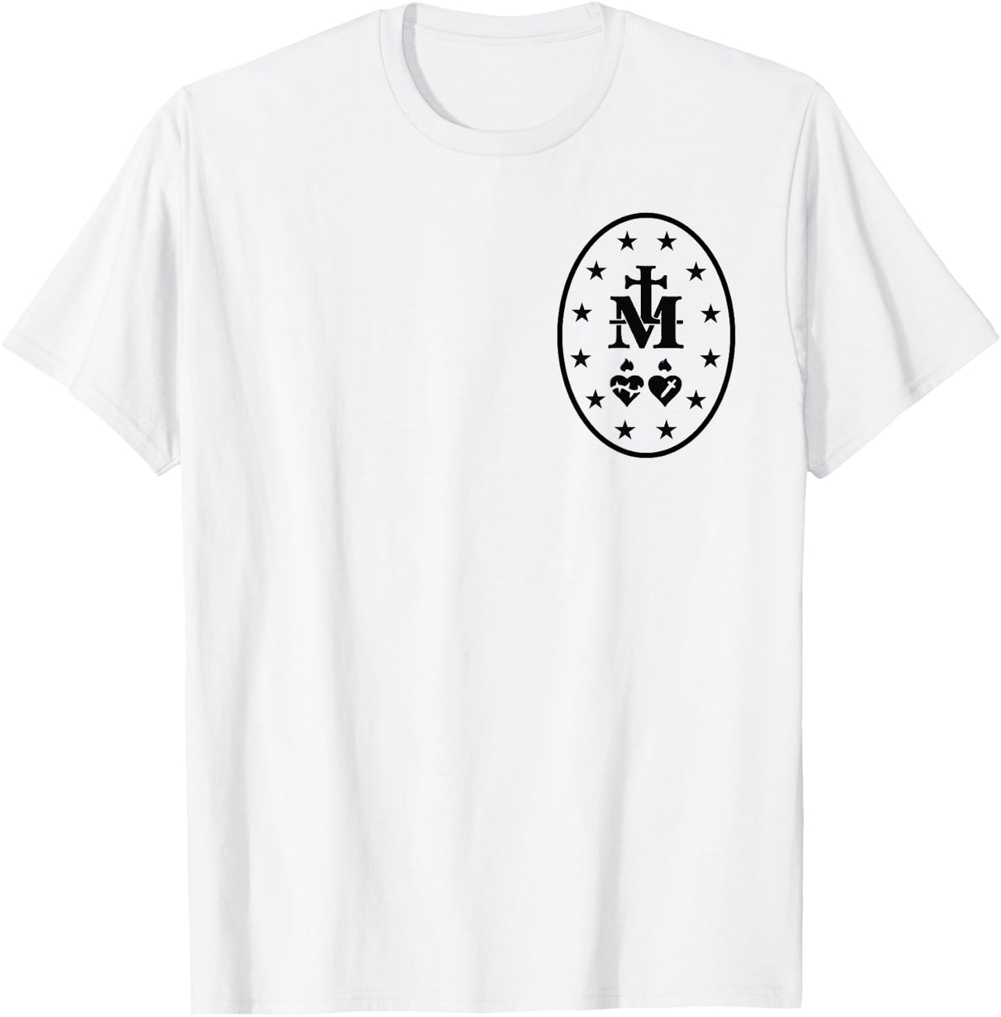 Miraculous Medal Catholic Virgin Mary Sacred Heart T-Shirt - T-Shirt | White