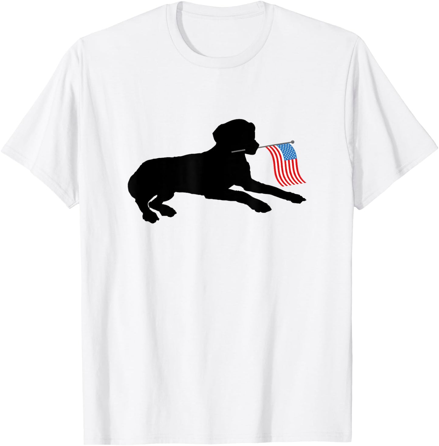 Black Lab Dog Holding July 4th Patriotic USA Flag T-Shirt - T-Shirt | White