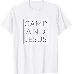 Camp and Jesus, Christian Minimal Camping Shirt T-Shirt - T-Shirt | White
