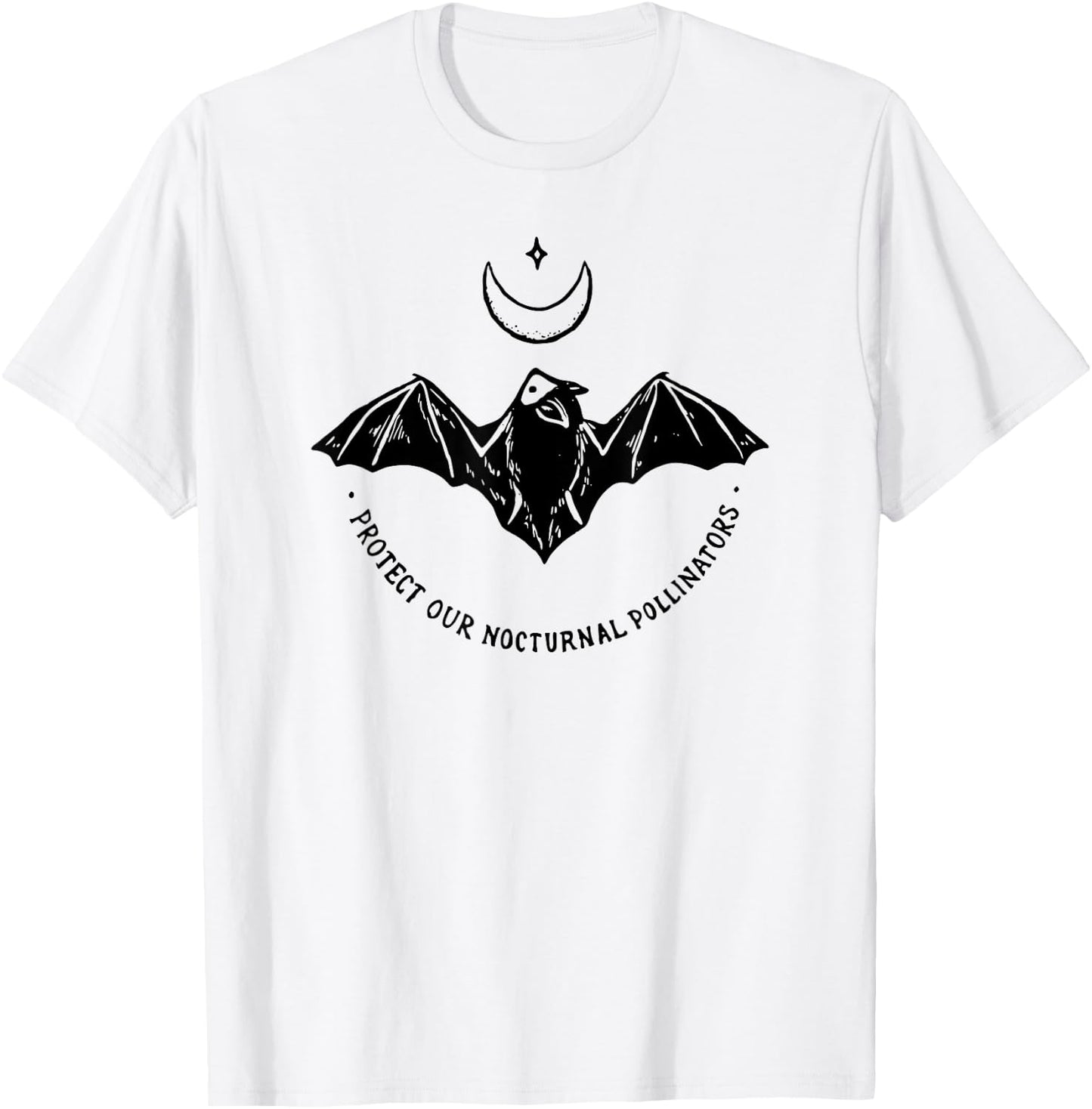 Protect Our Nocturnal Polalinators Bat with Moon Halloween T-Shirt - T-Shirt | White