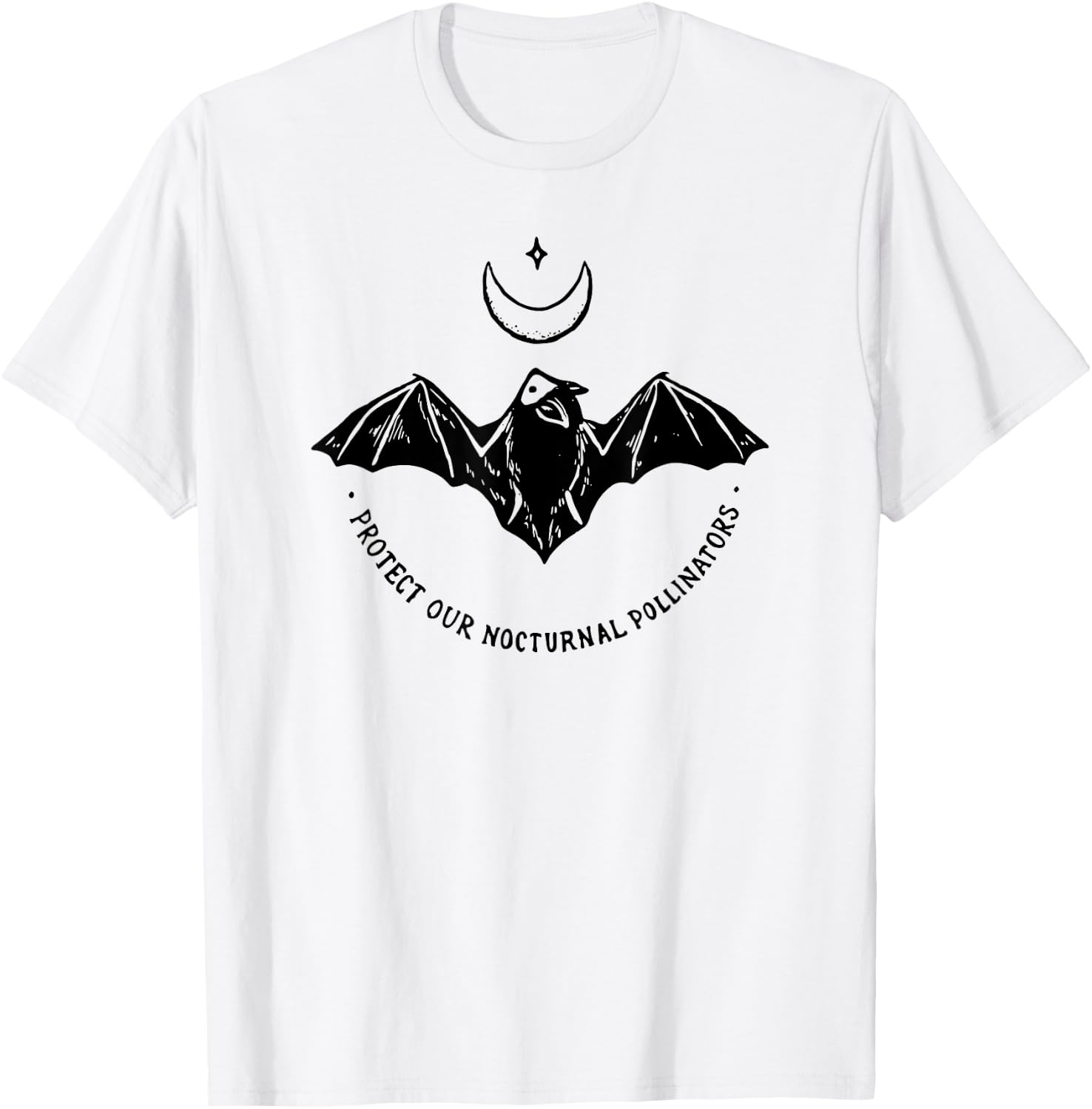 Protect Our Nocturnal Polalinators Bat with Moon Halloween T-Shirt - T-Shirt | White
