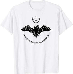 Protect Our Nocturnal Polalinators Bat with Moon Halloween T-Shirt - T-Shirt | White