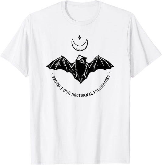 Protect Our Nocturnal Polalinators Bat with Moon Halloween T-Shirt - T-Shirt | White