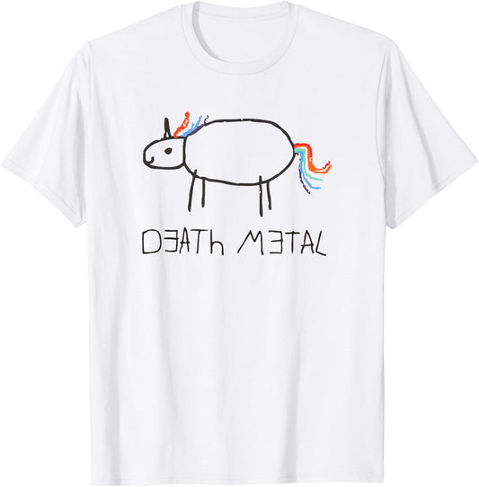 Funny Cute Death Metal Crayon Unicorn T-Shirt - T-Shirt | White