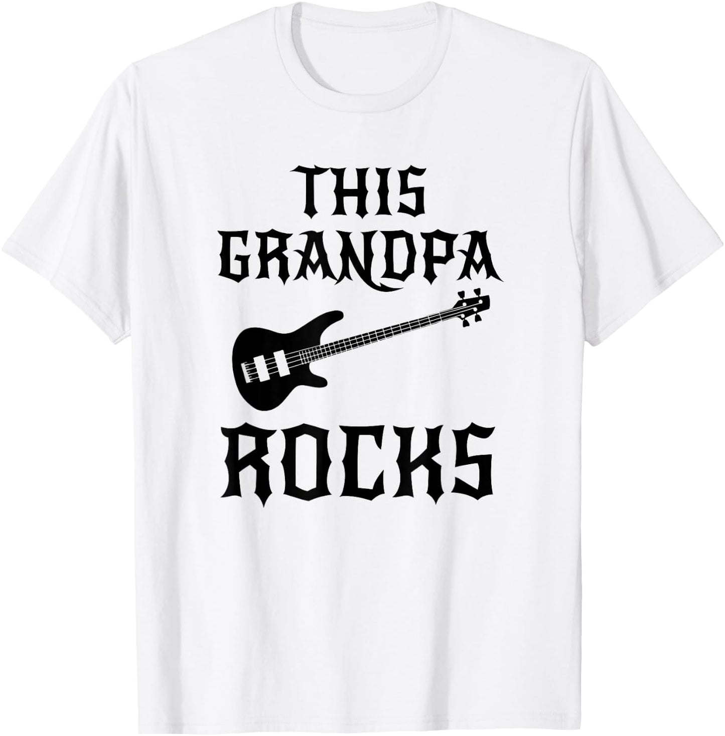 This Grandpa Rocks T Shirt Fathers Day Birthday Guitar Gift T-Shirt - T-Shirt | White
