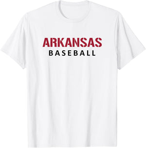 Arkansas Baseball Block and Stencil Font T-Shirt - T-Shirt | White