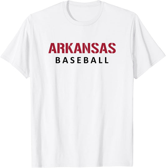 Arkansas Baseball Block and Stencil Font T-Shirt - T-Shirt | White