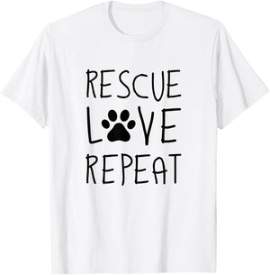 Dog Rescue Love Repeat Adopt Awareness T-Shirt - T-Shirt | White
