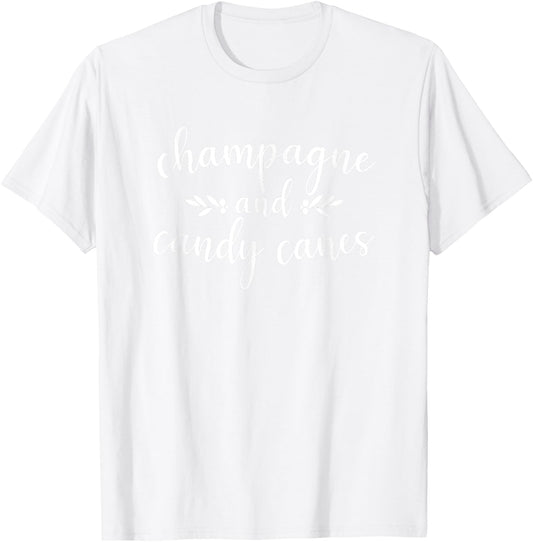 Champagne And Candy Canes Cute Christmas Holiday Funny Gift T-Shirt - T-Shirt | White