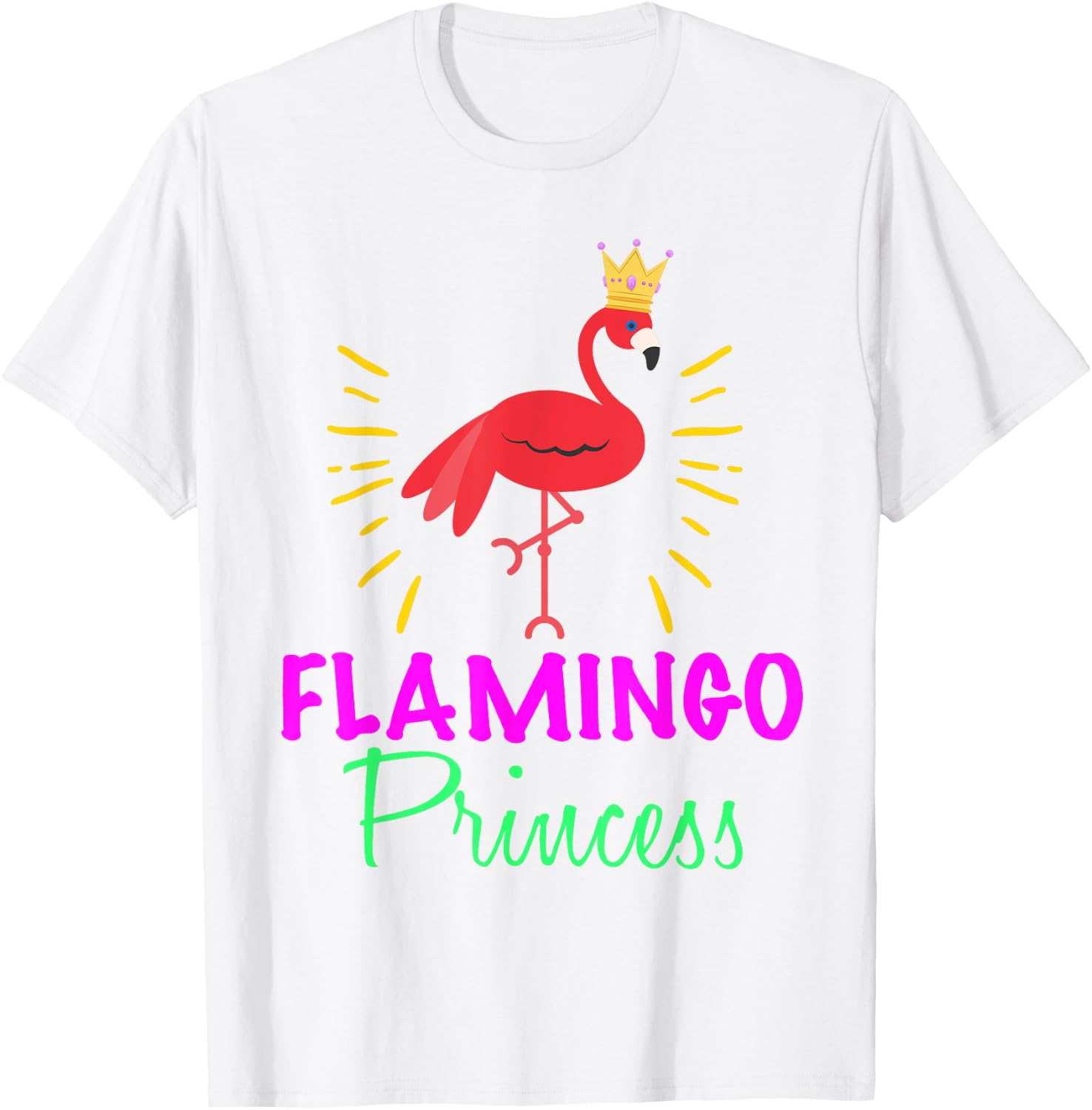Flamingo Princess With Crown Wading Bird Lover Novelty Shirt T-Shirt - T-Shirt | White